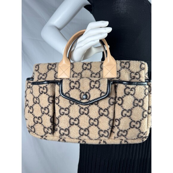 GUCCI Handbag Wool GG logo top handle bag red interior authentic EUC - Picture 2 of 16